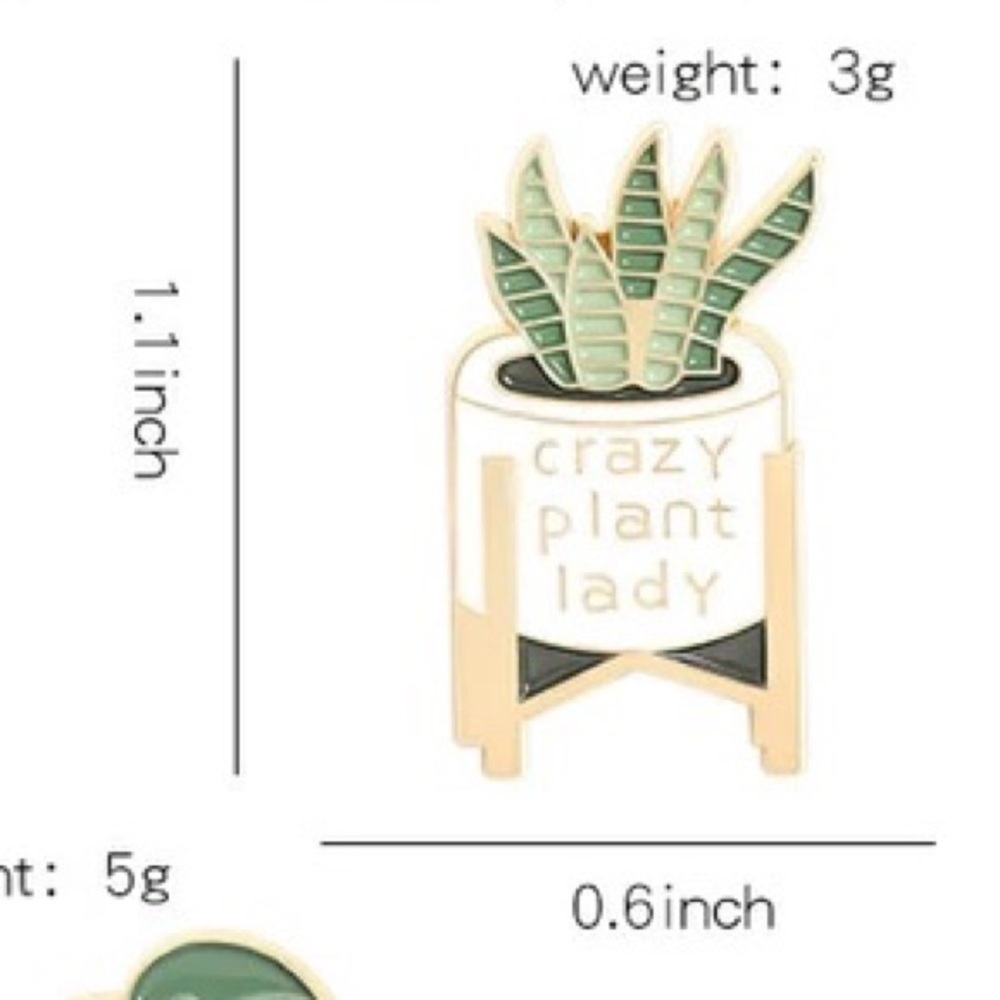 Boho Potted Snake Plant On A Stand “Crazy Plant Lady” Metal Enamel Pin Brooch - Picture 3 of 13